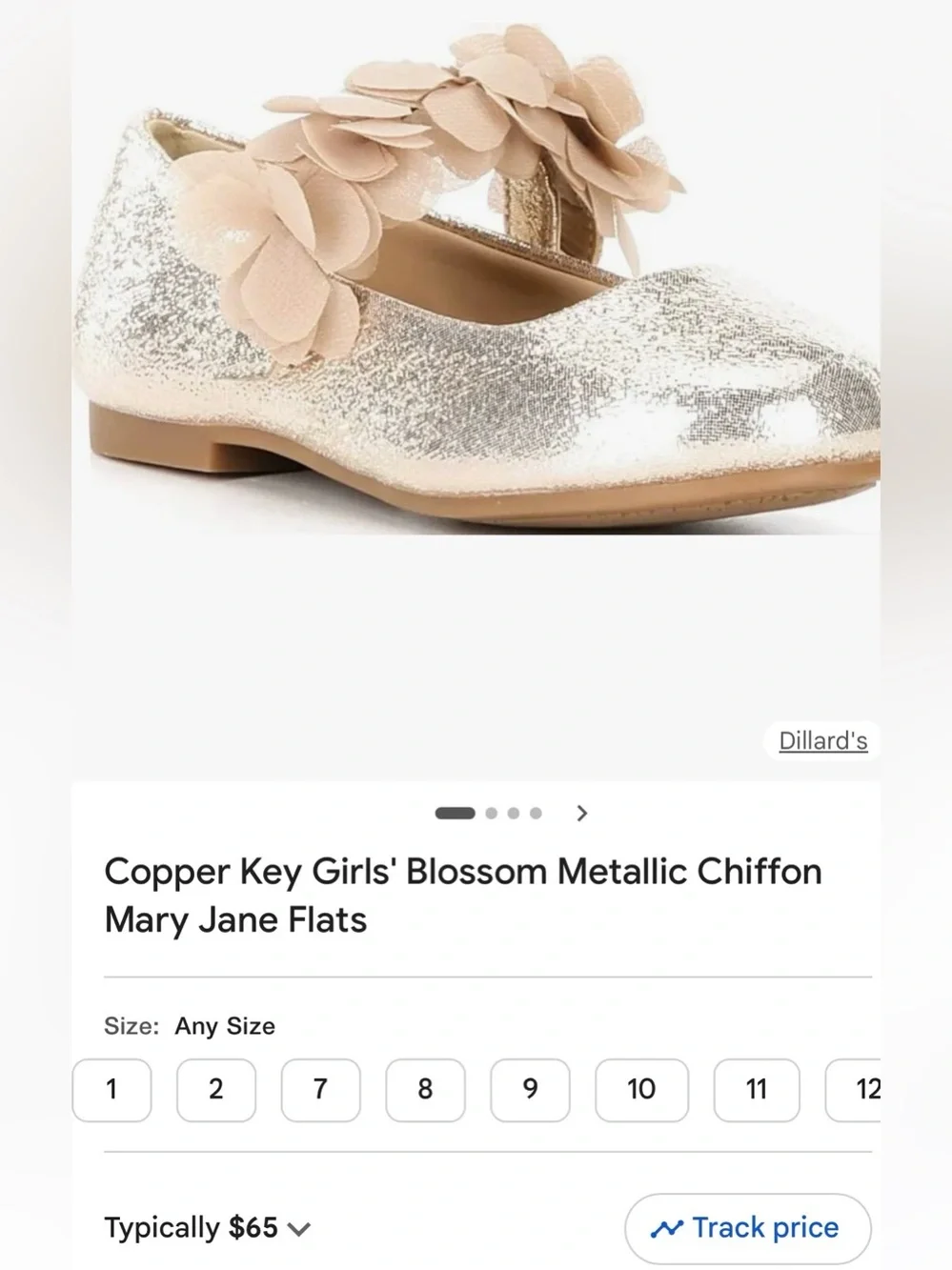 Copper Key Rose Gold Glitter Mary Jane Flats with Floral Strap